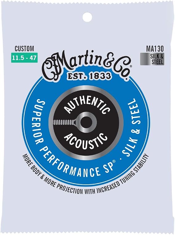 Martin Authentic Acoustic Guitar Strings, Superior Performance Custom 11.5-47, Silk & HT Steel