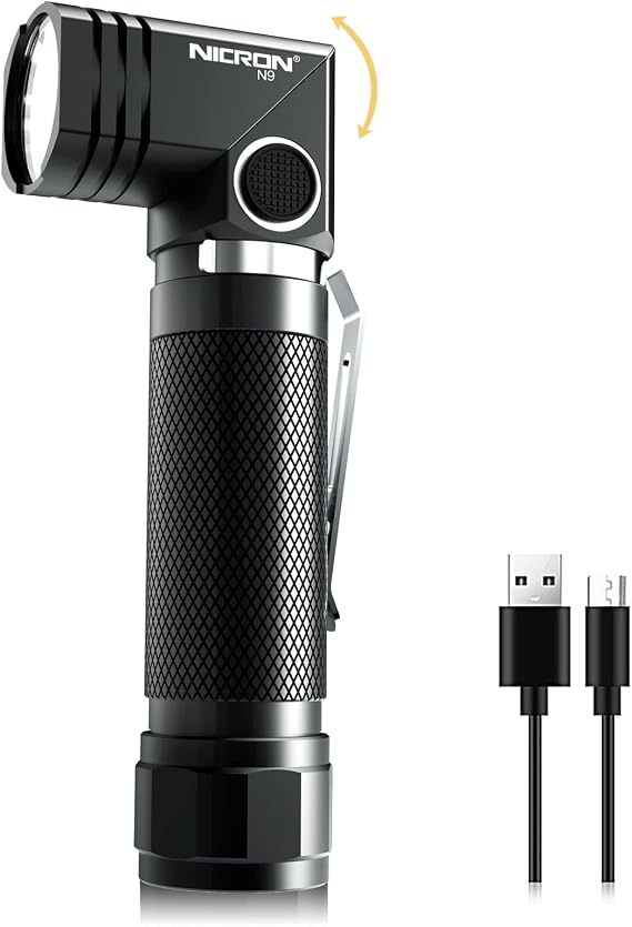 NICRON Flashlights,Rechargeable Magnetic Flashlight Super Bright 1000 lumens 6 Modes led Flashlight for Camping,Garage Work, 90Twist EDC Pocket Tactical Flashlight IP65 Waterproof N9