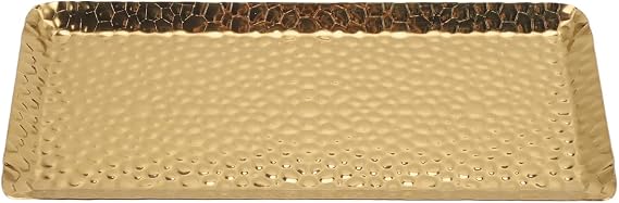 Serving Platter, Hand Hammered Metal Decorative Vanity Platter Tray Kitchen Bathroom Counter Storage Organizer Metal Trays Decorative for Home Restaurant, 9.8x4.3in