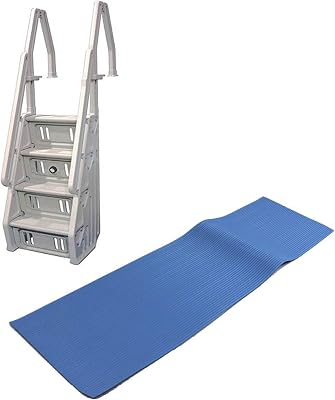 Vinyl Works in Step Durable Above Ground Swimming Pool Ladder for 46 to 60 Inch Pools with Protective Mat for Pool Floor Protection