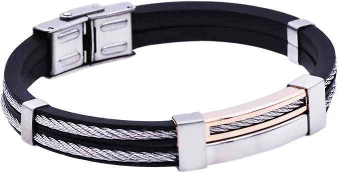 Mens Blackjack Stainless Steel and Rubber Bracelet