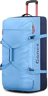 Gonex Rolling Duffle Bag with Wheels, 110L Large Travel Wheeled Duffel Luggage with Rollers 33 Inch, Light Blue