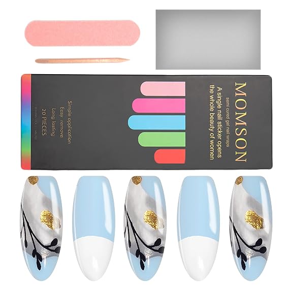 Semi Cured Gel Nail Wraps - 20 Sheet Glitter Semicured Stick on Nails Polish Strips - Soild Color Full Nail Decal Stickers, Gel Polish Nail Art Kits for Women Girls at Home (Blue Faraway)