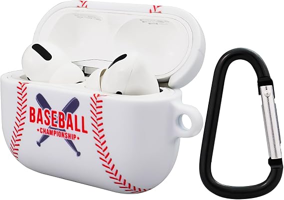 Airpods Pro Case Cover,Baseball Design Shockproof Case Cover for Earphone Airpods Pro with Keychain Front LED Visible