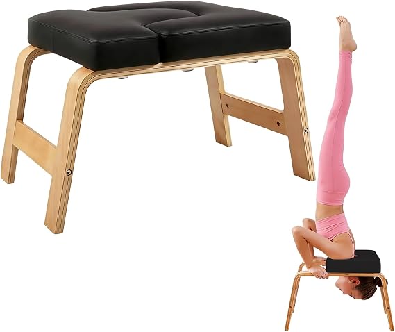 Yoga Headstand Bench,Stand Yoga Inversion Chair Trainer Stool for Home | Headstand with Wood Frame &Pu Pad,Strength Training Inversion Bench for Relieve Fatigue &Build Up Body,Loading 300Lbs