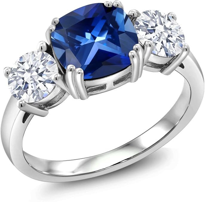 Gem Stone King 4.00 Cttw Blue Simulated Sapphire Engagement Ring