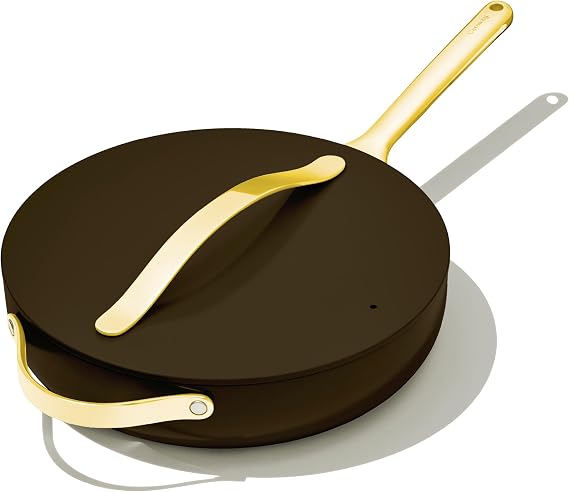 Caraway Nonstick Ceramic Saute Pan with Lid (4.5 qt, 12") - Non Toxic, PTFE & PFOA Free - Oven Safe & Compatible with All Stovetops (Gas, Electric & Induction) - Black