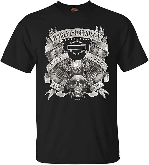 Harley-Davidson Men's Fastened Poly-Blend Short Sleeve Crew-Neck T-Shirt, Black