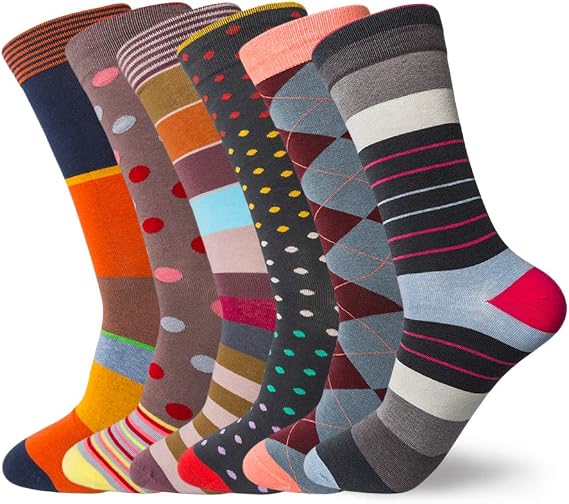 HHX YONLEE Dress Crew Socks Size 10-13/6-9 | Argyle Colorful Cotton Happy Socks 5/6/10 Pairs