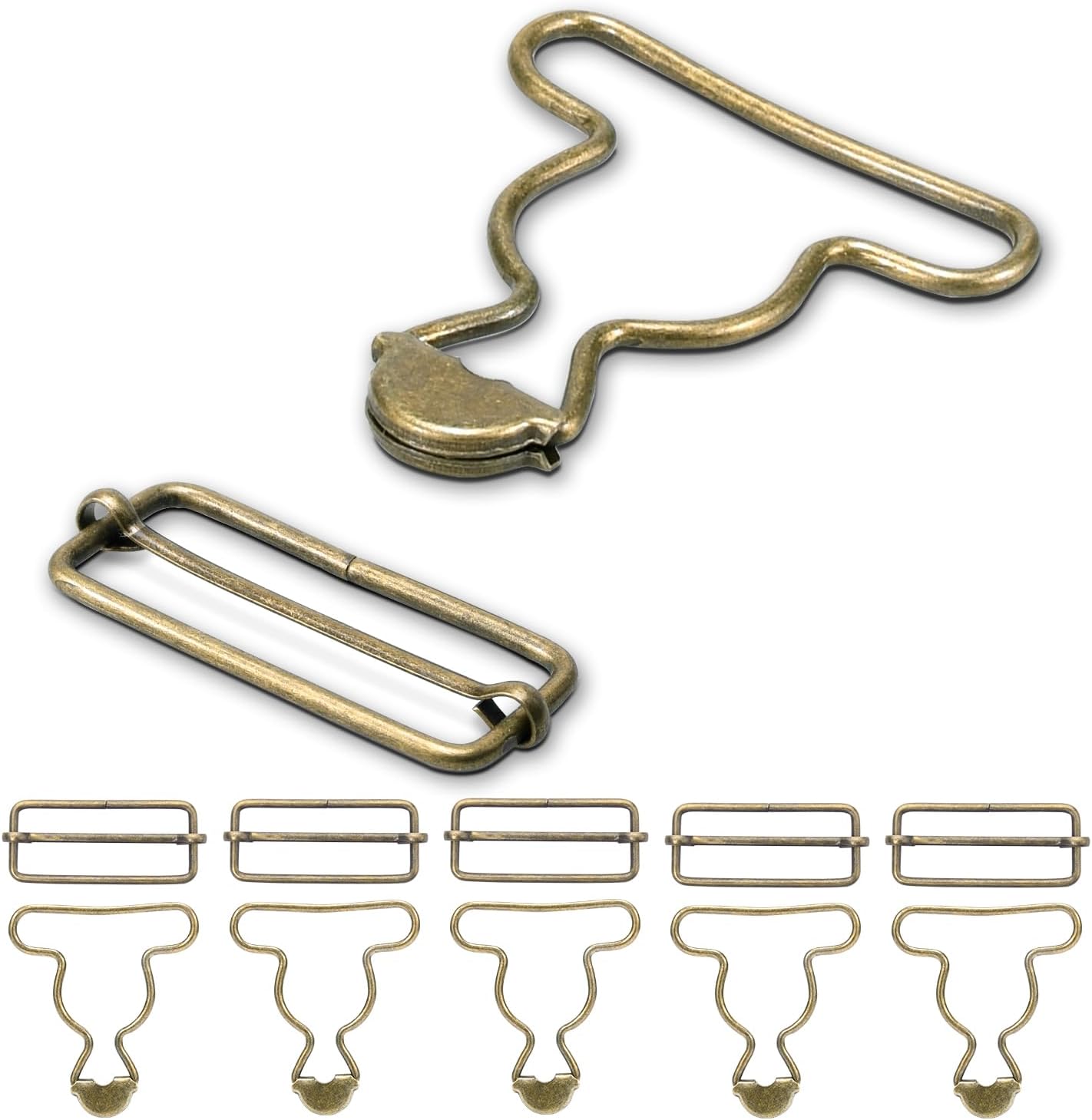 6 Sets 1-12 Overall Buckles Replacement, Suspender Buckle Metal Bib Clip Clasp with Adjustable Tri-Glide Slide Buckle for Jeans Suspender, Pants Sewing Accessories Bronze No-Sew Button