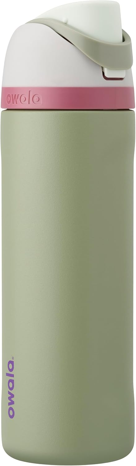 Owala FreeSip Insulated Stainless Steel Water Bottle with Straw for Sports and Travel, BPA-Free, 24-oz, Grey/Green (Neo Sage)