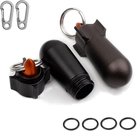 4Pcs Keychain Pill Organizer Waterproof Durable Alloy Container Medicine Box, Portable Pill Holder Case Outdoor Camping Travel