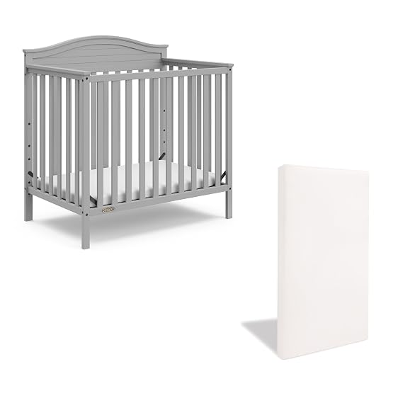 Graco Stella 4-in-1 Convertible Mini Crib with Bonus Mattress, Pebble Gray | GREENGUARD Gold Certified, Converts to Daybed and Twin-Size Bed, 2.75-in Mini Crib Mattress Included, Ideal for Small Spaces