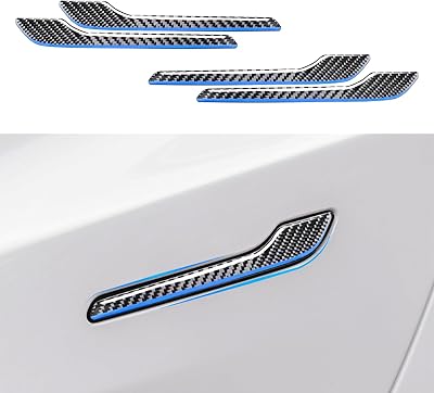 YHCDSEA Tesla Model 3 Y Carbon Fiber Door Handle Decorative Protection Cover 4 PcsSet Compatible With Model 3 Y Accessories Blue Striped Edge