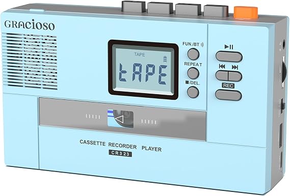Gracioso Portable Cassette Player Recorder Converter,Cassette to MP3 via SD Card,Tape Player with 1000mah Rechargeable Battery,Built-in Microphone&Speaker,Headphone Jack,16GB SD Card