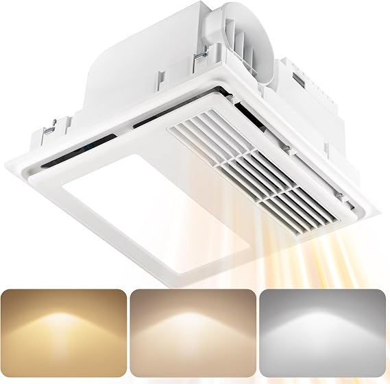 GROWNEER 3 in 1 Ceiling Mount Bathroom Exhaust Fan with Light & Heater, 110 CFM 1.5 Sones, 2700K/3500K/5000K Selectable
