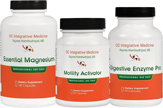 SIBO Bloating Bundle by Dr. Rajsree, Essential Magnesium, 180 Capsules, Motility Activator, 60 Capsules, and Digestive Enzyme Pro, 90 Capsules