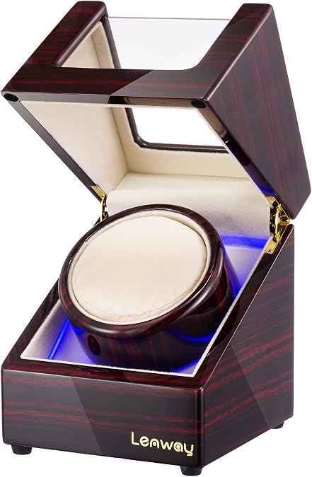 Watch Winder for Automatic Watches | Quiet Motor, LED Light, Soft Velvet Pillow, Piano Lacquer Appearance, Compatible with Rolex,Single