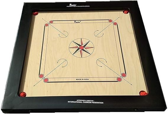 T TABAKH Precise Finest 16mm Carrom Board with Coins, Striker & Powder, Black, 1-4 Players, Ages 13 and Up