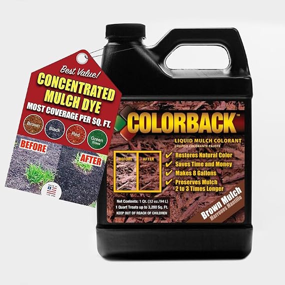 Brown Mulch Dye, 3,200 Square Feet Coverage Mulch Colorant for Landscaping & Garden Beds, Wood Mulch Dye, Mulch Color Restorer & Playground Bark Mulch, Eco-Friendly Mulch Paint 1-Quart
