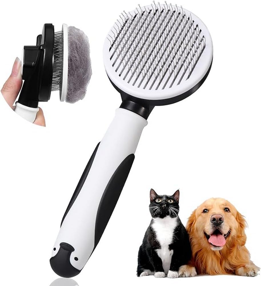 Vinabo Dog Brush Cat Brush Grooming Comb,Cat Comb Dog Grooming Brush Pet Brush,Pet Grooming Tool with Cleaning Button for ShortLong Cat Dog Shedding Tools Cat Dog Massage Clean Tangled BrushBlack