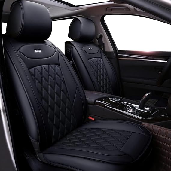 2pc Universal PU Leather Car Seat Covers Front, Luxury Waterproof Car Seat Protector, Adjustable Removable Auto Seat Cushions (Black)