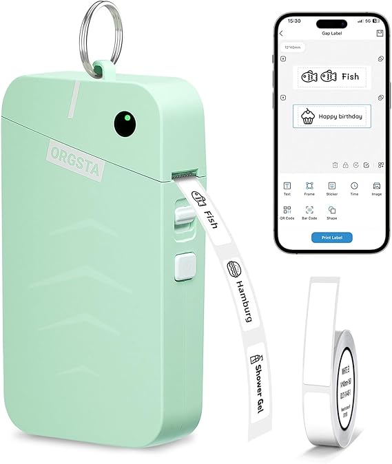 ORGSTA Label Maker Machine with Tape Bluetooth Portable Thermal Labelling Printer 2000 mAh Mini Handheld Sticker Maker