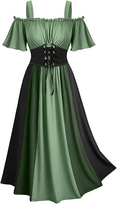 Womens Medieval Renaissance Chemise Dress Fairy Halloween Costume Cold Shoulder Victorian Corset Oktoberfest Outfits