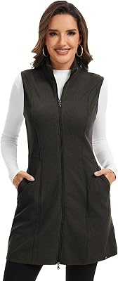 Soneven Womens Fleece Vest Long Thermal Dresses Winter Warm Outdoor Hiking Running Vest Sleeveless Jackets for Womens