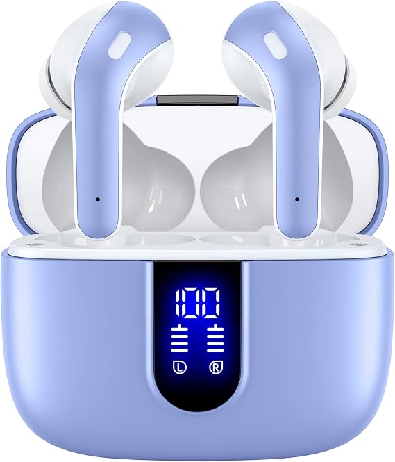 TAGRY Bluetooth Headphones True Wireless Earbuds 60H Playback LED Power Display Earphones with Wireless Charging Case IPX5 Waterproof in-Ear Ear buds with Mic for TV Smart Phone Laptop Computer Sports