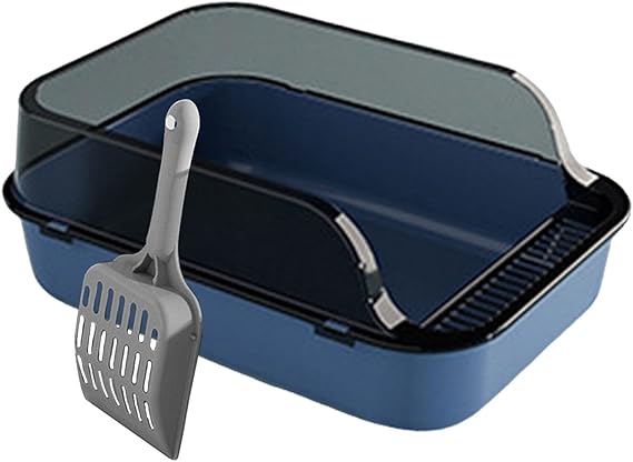Generic Cat Litter Box Open Top Pet Litter Tray Easy to Clean Kitty Litter Pan Semi Enclosed Kitten Potty Toilet for Small Medium Large Cats Rabbit, Blue
