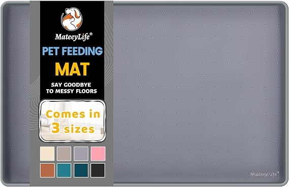 MateeyLife Cat Food Mat, Anti-Slip & Waterproof Cat Dog Bowl Mat, Gray