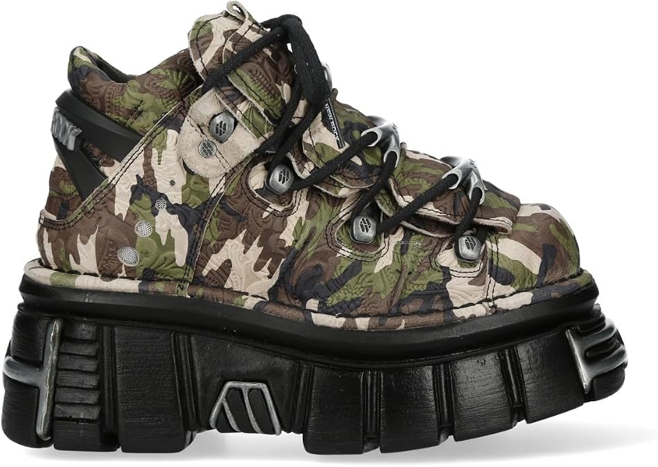 New Rock M-106-C169 Camouflage Leather Metallic Gothic Ankle Boots