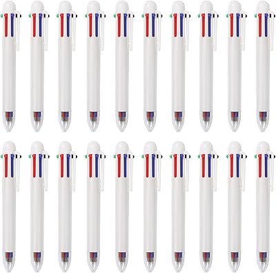 20 Pack 0.5 mm 6-in-1 Multicolor Ballpoint Pen,6 Colors Retractable Ballpoint Pens,White Color Barrel, for Office School Supplies Students