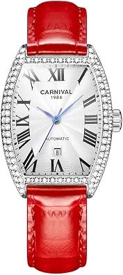 TEINTOP Carnival Women's Automatic Mechanical Watch Tonneau with Leather Strap