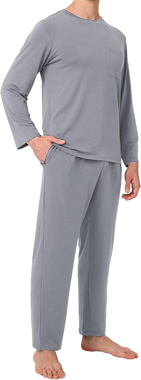 BAMBOO COOL Men's Pajama Set Long Sleeve PJs with Pants & Pockets