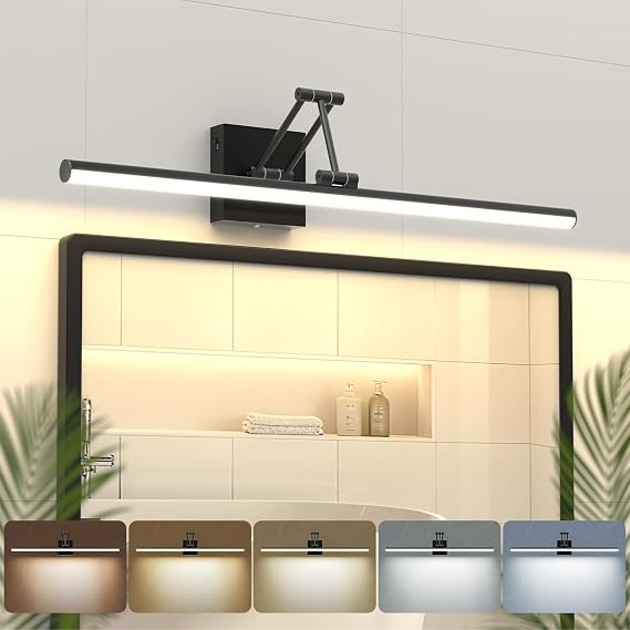 Black Bathroom Vanity Light Fixtures, Morden Vanity Lights with LED Lighting Bar, 5CCT&Dimmable Wall Sconce Lamp,16IN Rotatable Bathroom Light Fixture Over Small Mirror For Restroom Bedroom-ETL