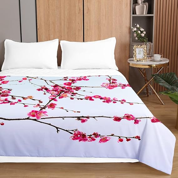 Highdi Reversible Bed Throws Quilted Bedspreads,Japanese Sakura Lightweight Patchwork Quilt Comforter Single Double,Cotton Throw Summer Quilt,Quilted Blanket for Seasons (Sakura 3,100x150cm)