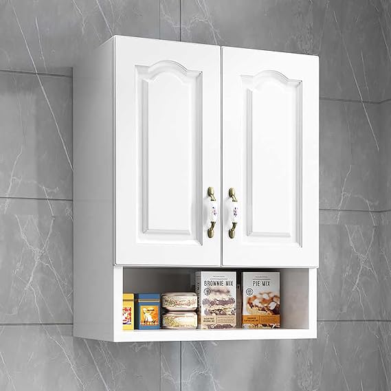 Wall Cabinet, Storage Cabinets, Wooden Medicine Cabinet, Kitchen Pantry Cabinets, Sideboard for Bathroom Laundry Kitchen Garage, White(60x40cm/23.62x15.75in)
