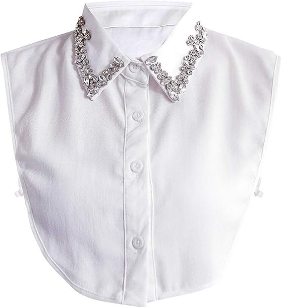 Stylish Detachable Rhinestone Fake Collar Half Shirt Blouse Chiffon False Collar White