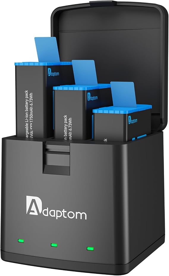 Hero 10 Battery 3-Pack, Adaptom 3-Channel USB Storage Quick Charger for gopro Hero 10 9 Battery, Fully Compatible with Gopro Hero 10 Gopro Hero 9 Black Official