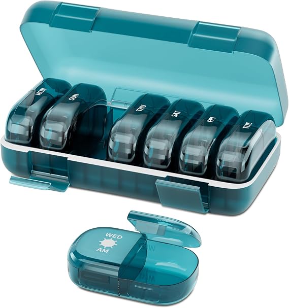 Pill Organizer 2 Times a Day, Large Weekly Pill Box 7 Day, Daily AM PM with Removable Containers, Dark Blue