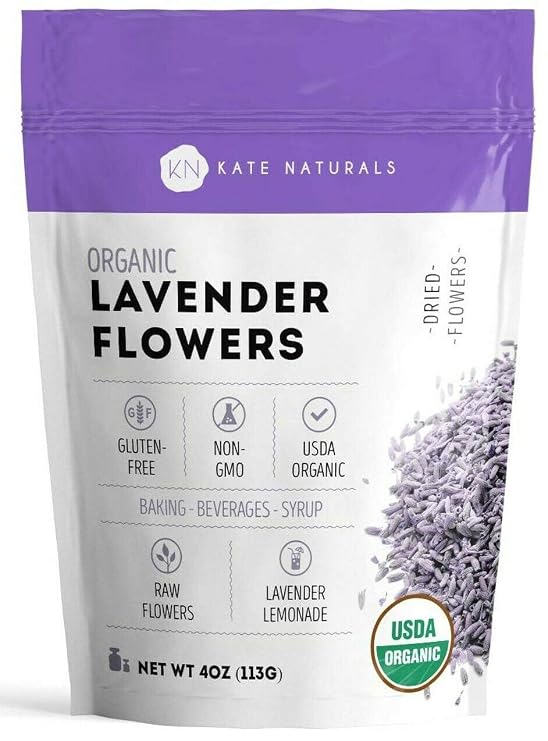 Kate Naturals Dried Lavender Flowers for Tea, Syrup, Lemonade (4oz) | Organic, Food Grade, Edible Culinary Grade Buds for Soap Making
