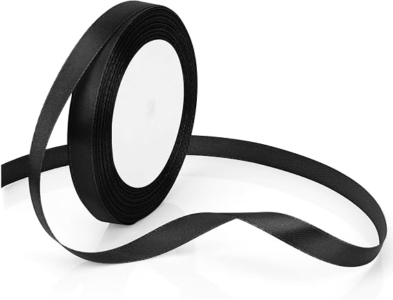Black Ribbon for Gift Wrapping Black Satin Ribbon for Flower Bouquet Halloween Ribbon 3/8" Continuous 25 Yards Thin Black Silk Ribbon Fabric Ribbons For Crafts, Hair, Balloon, Bow, Wedding, DIY Sewing