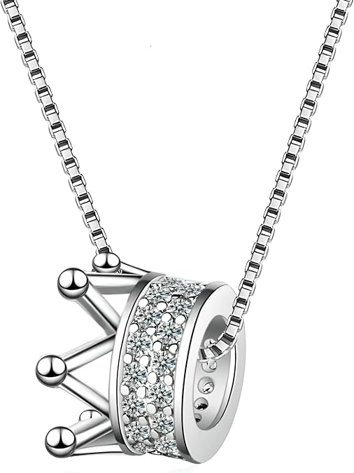 925 Sterling Silver Zircon Crown Necklace For Women - 14K Yellow Gold Royal Charm Crown Pendant With Chain - Full Crystal Crowns Shape Sparkling Queen Jewelry Gift For Women