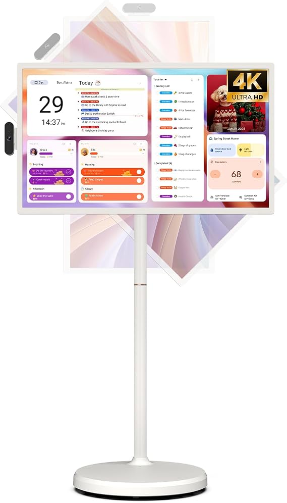 ApoloSign 32 inch UHD 4K Smart Portable TV Gen2, 16G +256G Storage, Android 16, 15000mAh, Rolling TV on Wheels with Rotatable Touch Screen, Built-in Battery, Full Swivel Rotation, Voice Remote