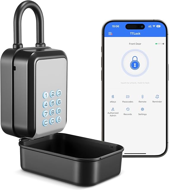 Smart Key Lock Box Electronic Bluetooth Lock Box with TTLOCK APP Control & PIN Code Types,Share eKey Lock Box for Airbnb Realtor House Office with Removable Shackle