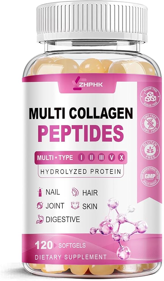 Multi Collagen Peptides for Women 2000mg Hydrolyzed Collagen Peptides Pills | Collagen Supplement, Type I II III V X with Hyaluronic Acid, Biotin, Vitamin C, Support Skin Hair Nail, 120 Count