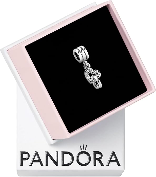 PANDORA Interlocking Hearts Dangle Charm - Compatible Moments - Stunning Women's Jewelry - Gift for Her - Made with Sterling Silver & Cubic Zirconia - With Gift Box