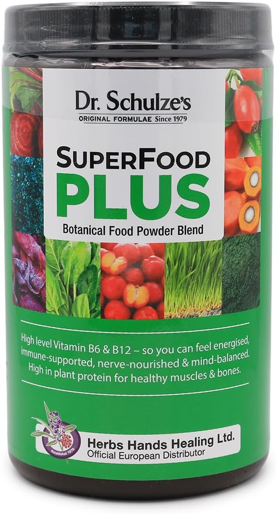 Dr. Schulze's Original Superfood Plus 400g - Vegan, Green, Phytonutritional Smoothy Powder - High Levels of B6, B12 and Protein